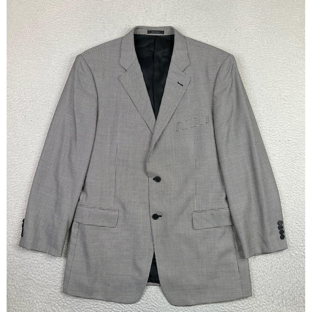 John W. Nordstrom Blazer Mens 44L Gray Houndstooth Wool Silk Sport Coat Jacket